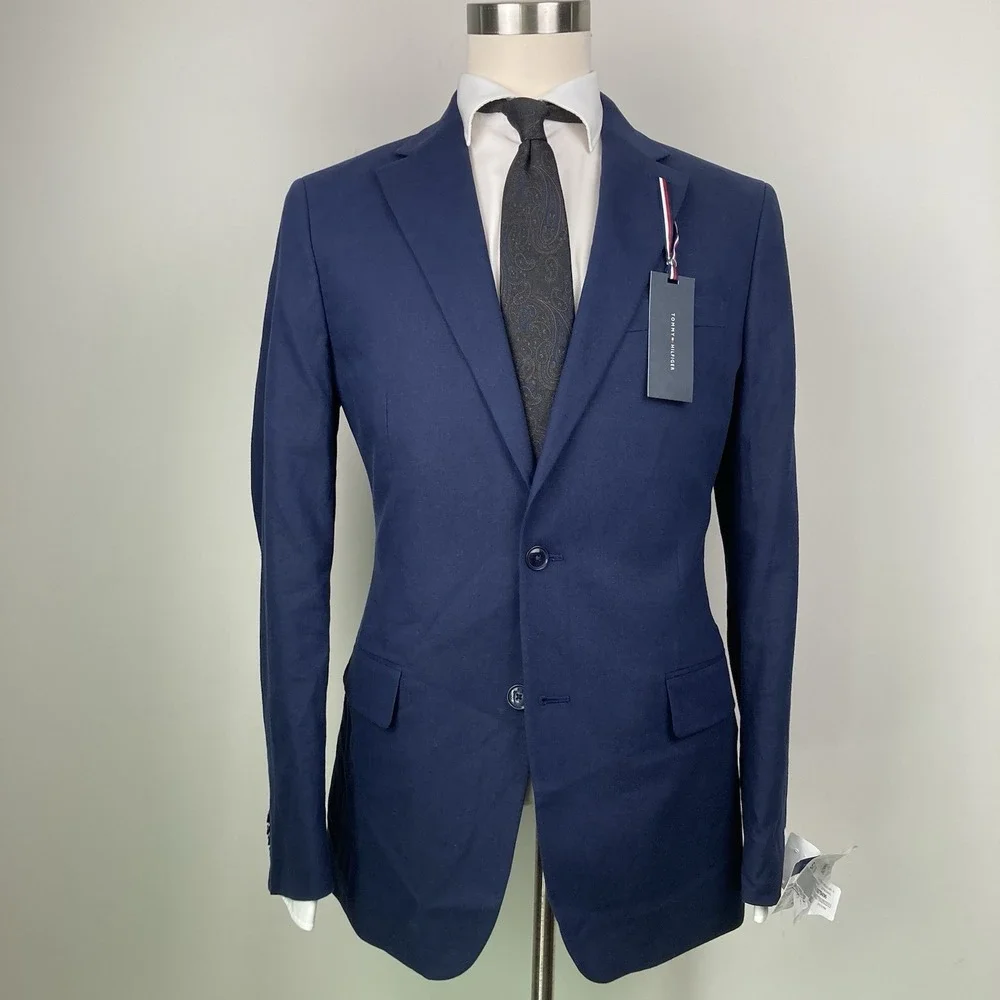Tommy Hilfiger Mens Modern-Fit Suit Jacket 42L Linen Navy Blue